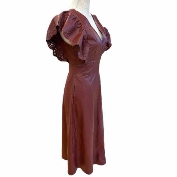 Zara Red Faux Leather Ruffle Sleeve Long Maxi Dress Size XS - Picture 3 of 8